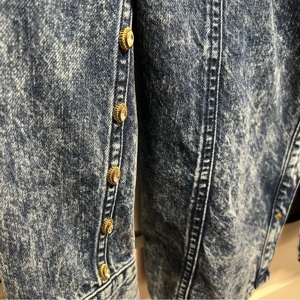 NWT Sandro Stane Denim Rhinestone Pearl Shirt Midnight Blue Western Jacket US 8 - Picture 15 of 16